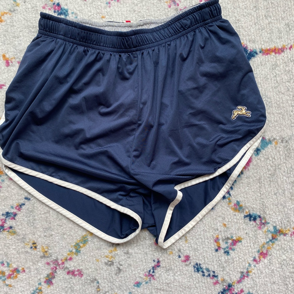 Tracksmith men’s twilight split shorts, Navy/Ivory